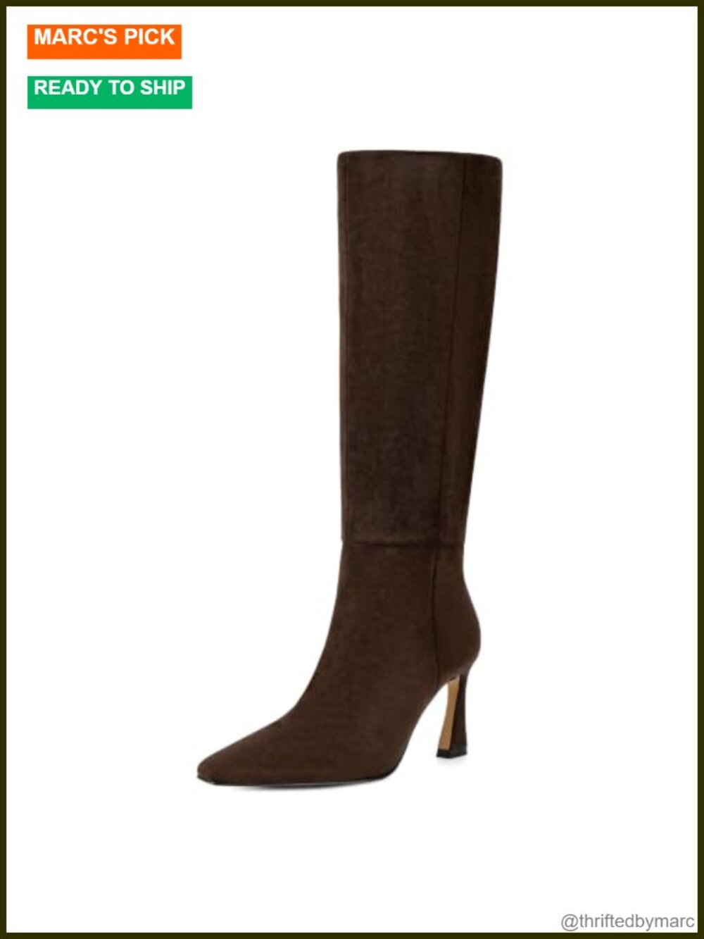 Square Toe Knee High Boots Faux Suede Stiletto Heel for Women